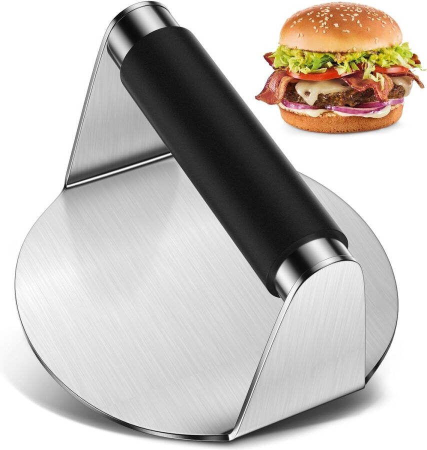 Burgerpers 5 inch Burger Smasher ronde roestvrijstalen Smash Burgerpers professionele burgerpers barbecue-accessoires met siliconen handvat voor grillen met platte bovenkant biefstuk hamburger