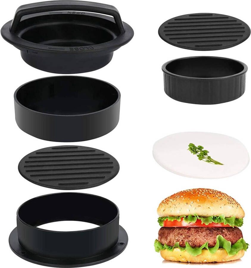 Burgerpers Burger Patty Presse met 50 vellen bakpapier hamburgerpers 3-in-1 set gevulde hamburgers hamburgerpers