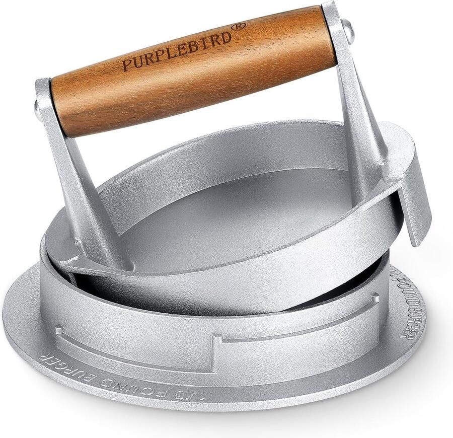 Burgerpers gegoten aluminium hamburgerpers met antiaanbaklaag 3 instelbare diktes professionele hamburgerpers met houten handvat perfect voor platte grill