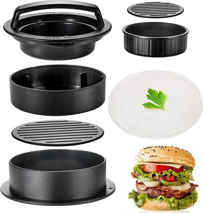 Burgerpers Hamburger pers BBQ Accessoires Hamburgerpers 3 in 1 inclusief 50 vellen wax papier Vetvrij Hamburger Wax Papier BBQ Accesoires Hamburgermaker Kookgerei