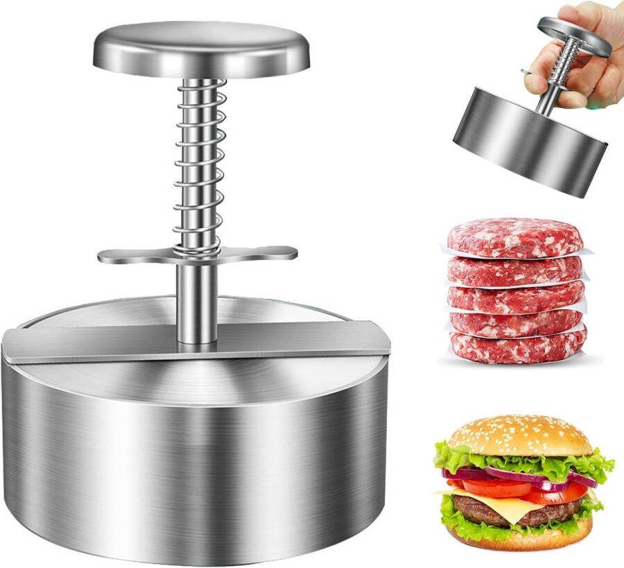 Burgerpers roestvrijstalen hamburgerpers verstelbare burgerpers pasteitjesmaker non-stick gehaktpers perfecte pattie maker pasteitjesvormer voor feestjes diner BBQ lekkere hamburgers