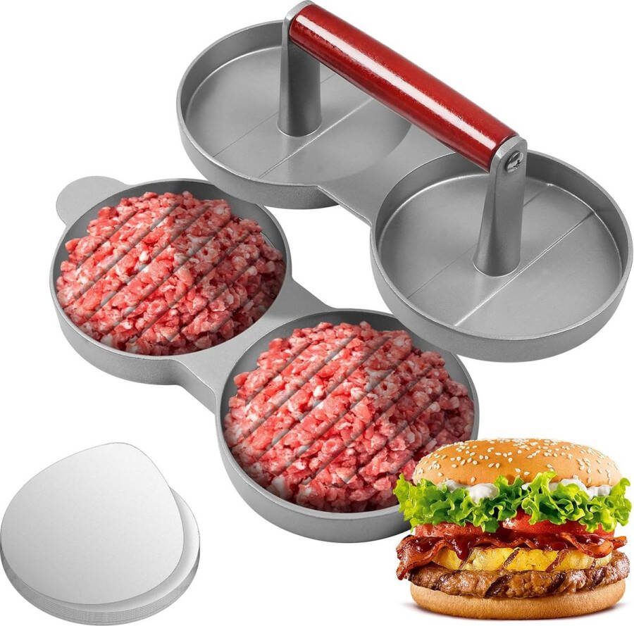 Burgerpers ronde roestvrijstalen hamburgerpers professionele hamburgerpers grillaccessoires met 100 stuks waspapier voor het koken voor platte grill knijpgrease gemakkelijk te reinigen
