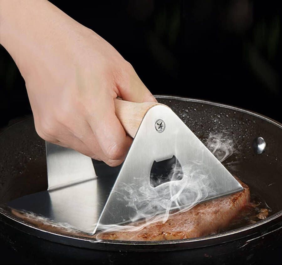Burgerpers vleespers roestvrij staal met flesopener en houten handvat grillpers anti-aanbaklaag zware hamburgerpers grillaccessoires vaatwasmachinebestendig