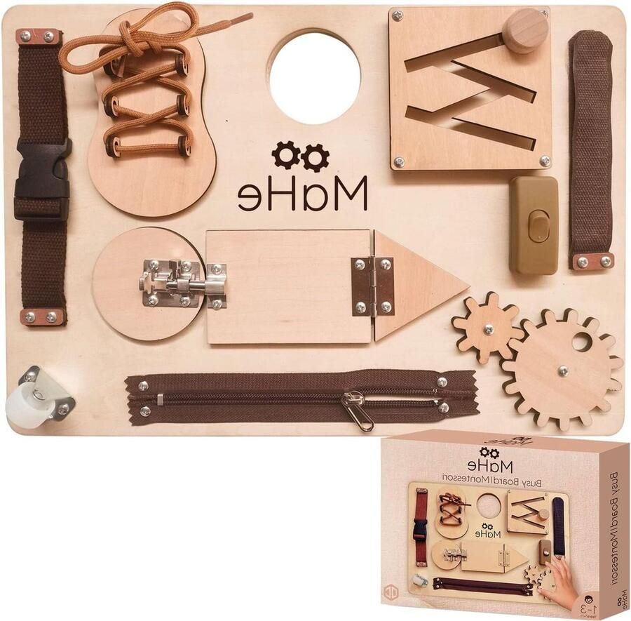 Busy Board 100% Houten Activiteitenbord Jonge kinderen 0-3 jaar Educatief speelgoed Creativiteit stimuleren