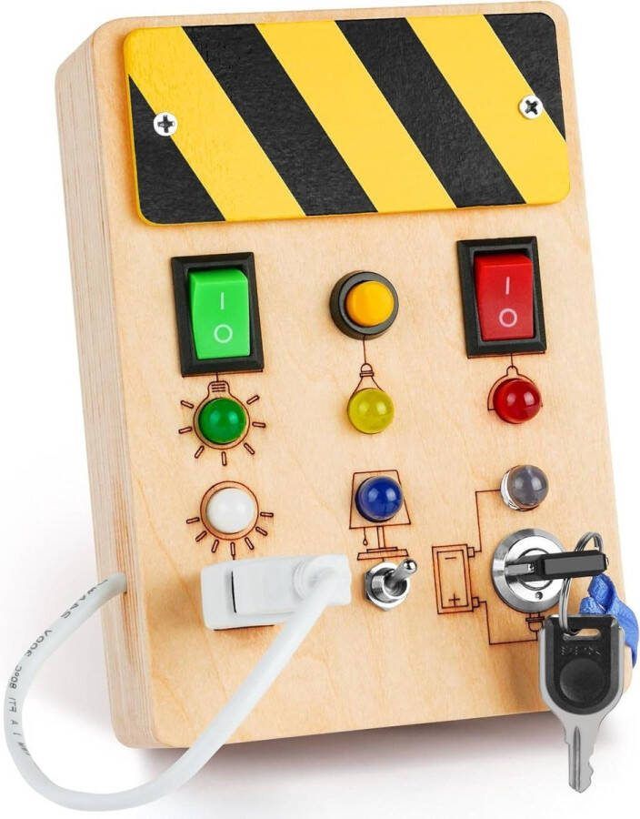 Busy Board activiteitenbord houten speelgoed 6 led lichtschakelaar motorisch sensorisch speelgoed kinderspeelgoed 2-5 jaar Busy board
