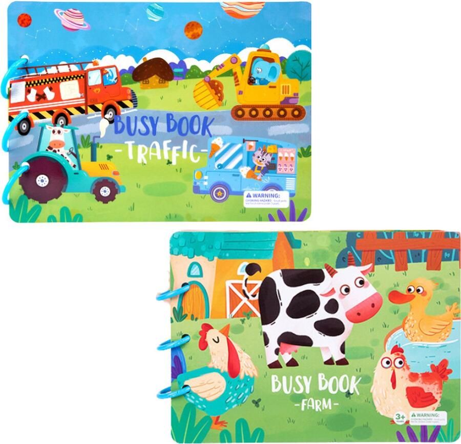 Busy book Deal Set Montessori Quite book x2 Activiteiten Boek Verkeer + Boerderij Stickerboeken