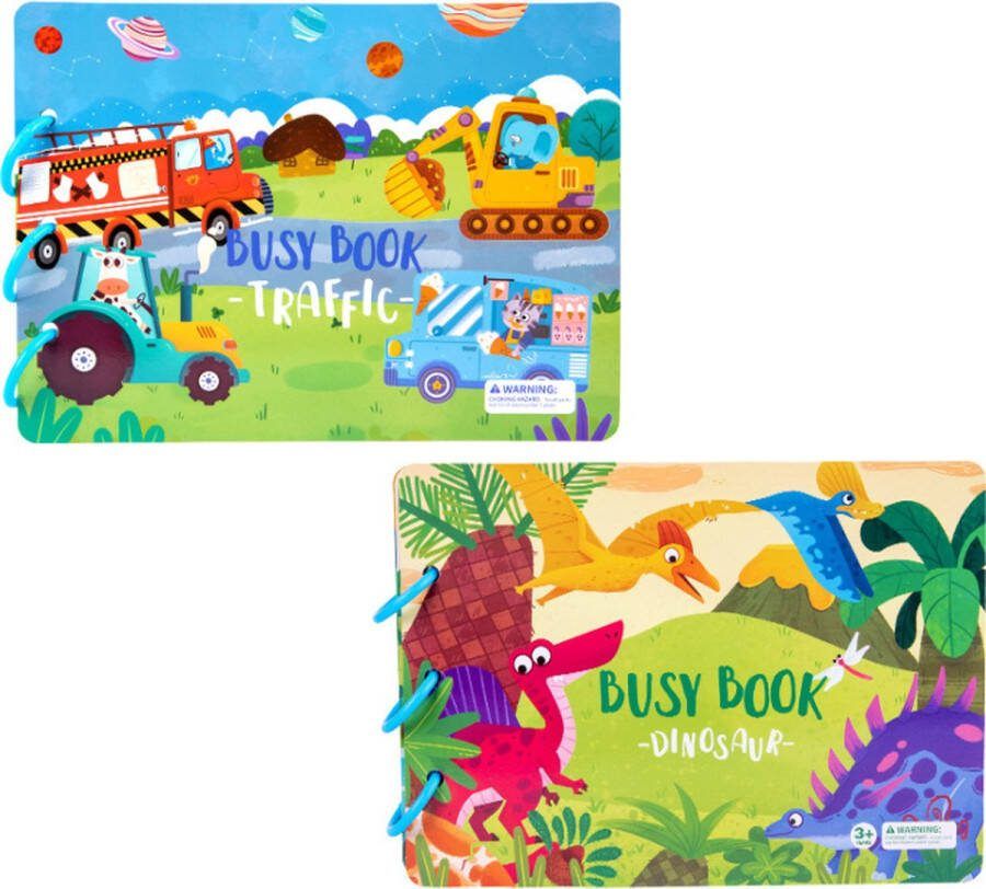 Busy Board Book Set Boerderij en Dino Montessori Quite Book x2 Activiteiten Boek voor Peuters Stickerboeken Motoriek en Educatief Speelgoed 3 jaar