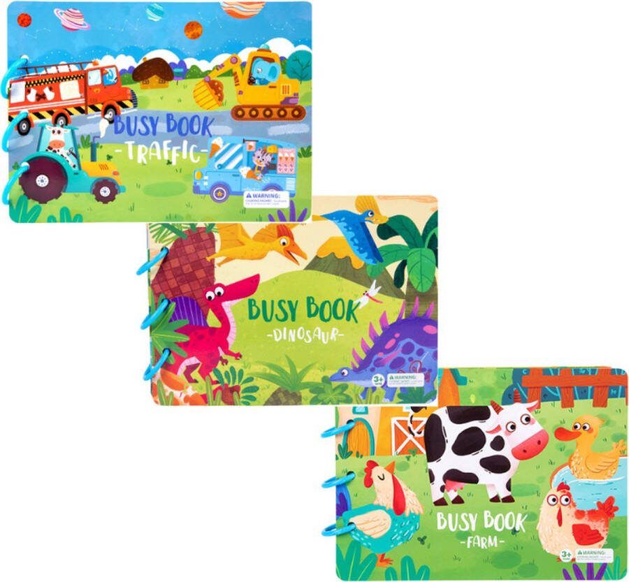 Busy Board Book Deal Set Montessori Quite book x3 Activiteiten Boek Boerderij + Nummer+ Dino Stickerboek