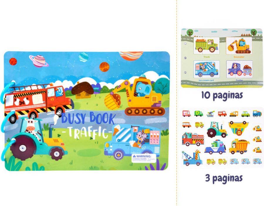 Busy Board Book Verkeer- Montessori Quite book Activiteitenboek Stickerboek voor Peuters