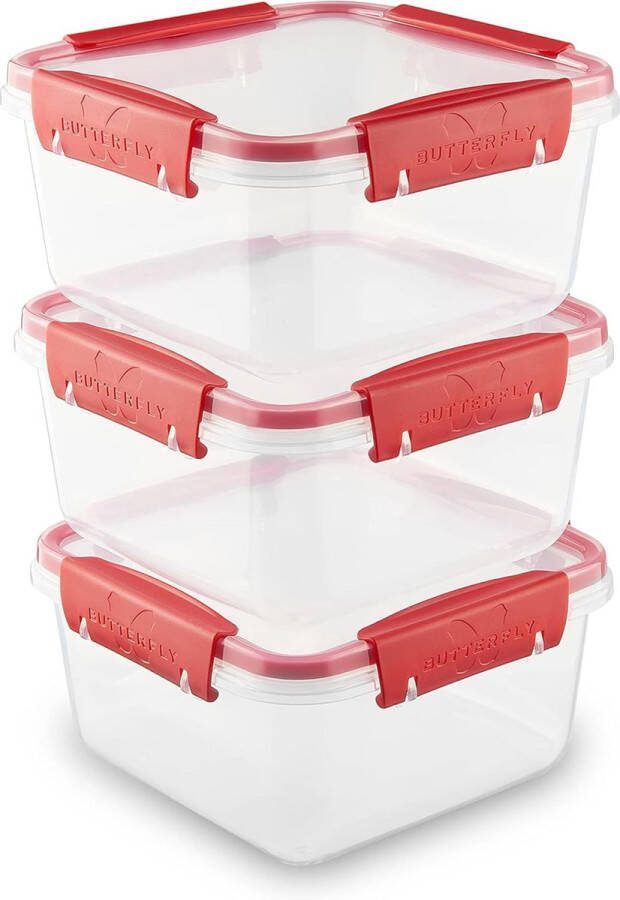 Butterfly voedselopslagcontainers met deksel opslagcontainers set van 3 x 1 2 liter 100% lekvrij en lekvrij -40 tot +100 graden BPA-vrij plastic opslag voor voedsel stapelbaar