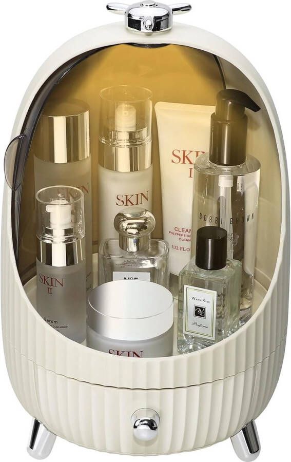 C Huidverzorging Make-up Organizer met stofdicht deksel Melkwit Desktop Cosmetische opslag met LED-licht Kaptafel Schoonheidshouder Box met lade voor badkamerkast Slaapkamer