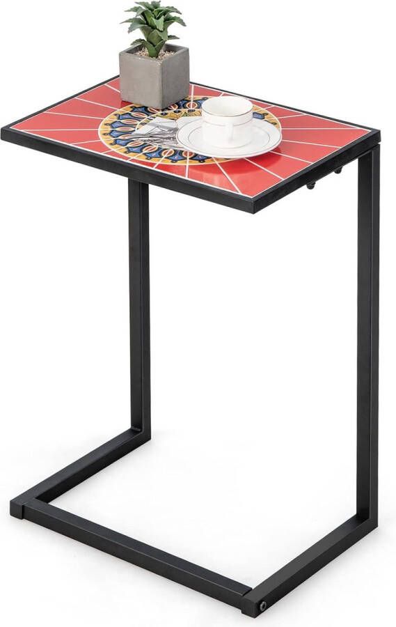 C-vormige bijzettafel met keramische plaat salontafel met metalen frame koffietafel voor woonkamer terras tuin en balkon 46 5 x 32 x 65 5 cm