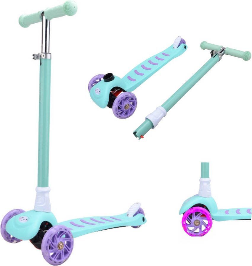 Cabino Kinderstep Met 3 Wielen Inklapbaar & Lichtgevende Wielen (Vanaf 3 Jaar) Blauw Paars
