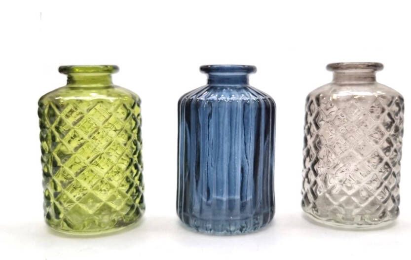 Cactula set van 3 glazen decoratieve flesjes kandelaren met bijpassende kaarsjes