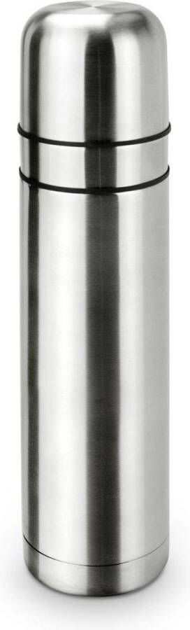 Cadeauartikel isoleerkan Cup in Cup met 2 deksels zilver isoleerkan in zilver schroefdop met drukopening geïntegreerde tweede beker 750 ml; Afmetingen: ca. 8 x 8 x 31 cm