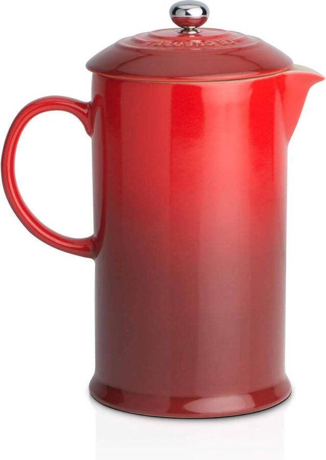 Cafetière French Press van aardewerk met roestvrijstalen stamper 1 liter voor 3-4 kopjes kersenrood