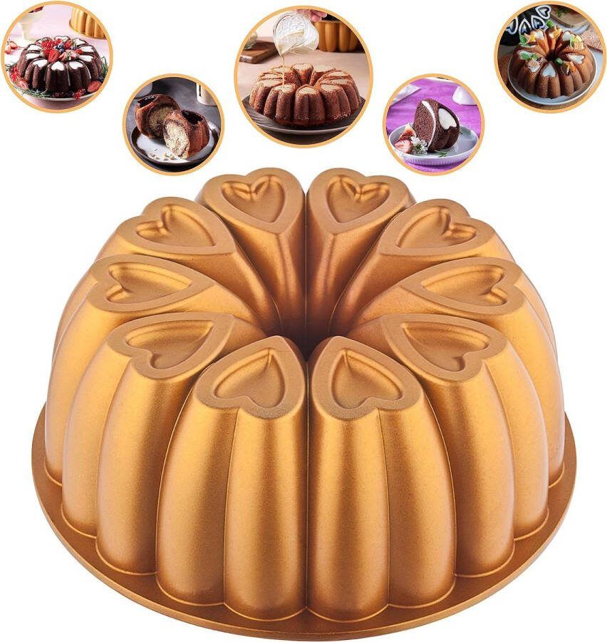 Cakevorm Non-stick Hartvorm 10 Bakvorm Gegoten Aluminium Gecanneleerde Buispan Gemakkelijk schoon Zware Titanium Coating (Goud)