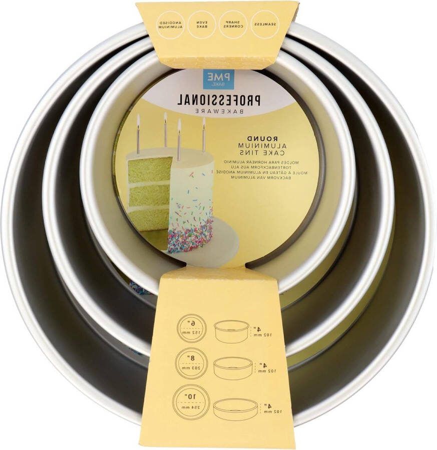 Cakevormen set van 3 6 8 25 cm 10 cm diep zilver