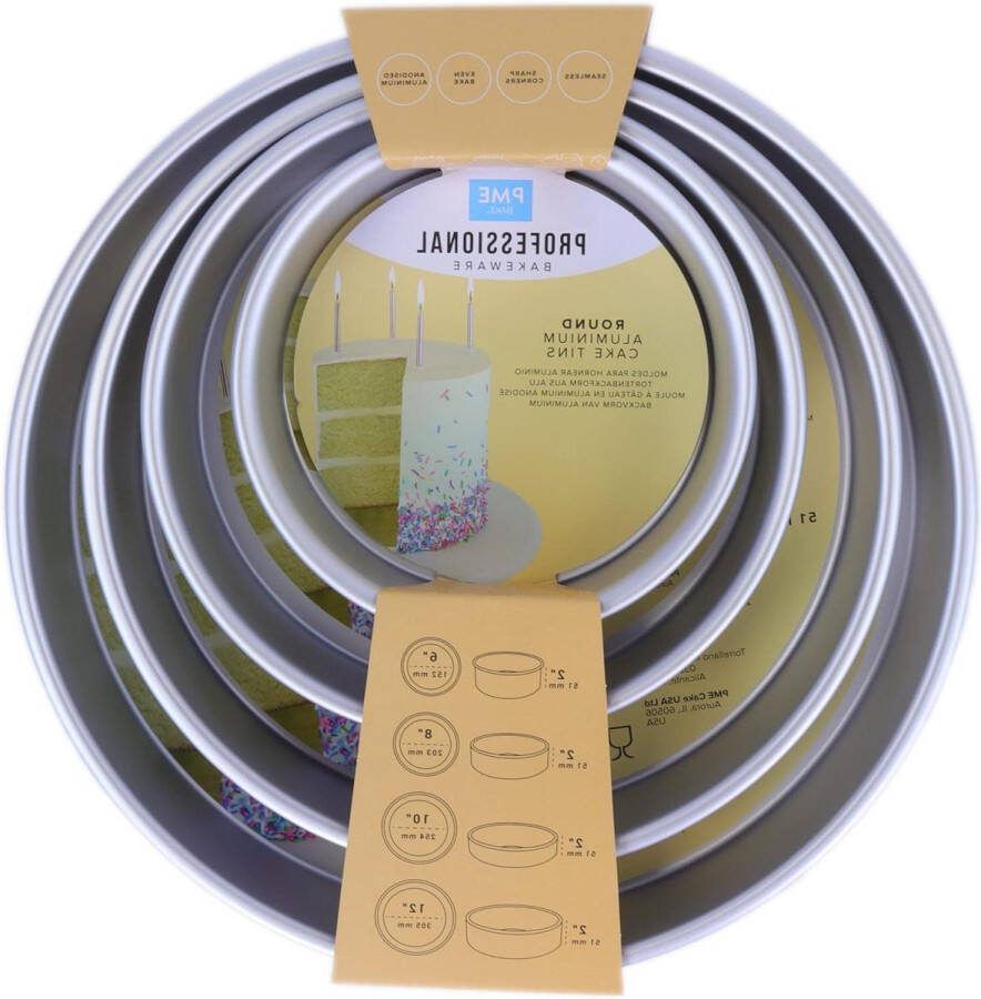 Cakevormen set van 4 6 8 10 30 cm diep zilver