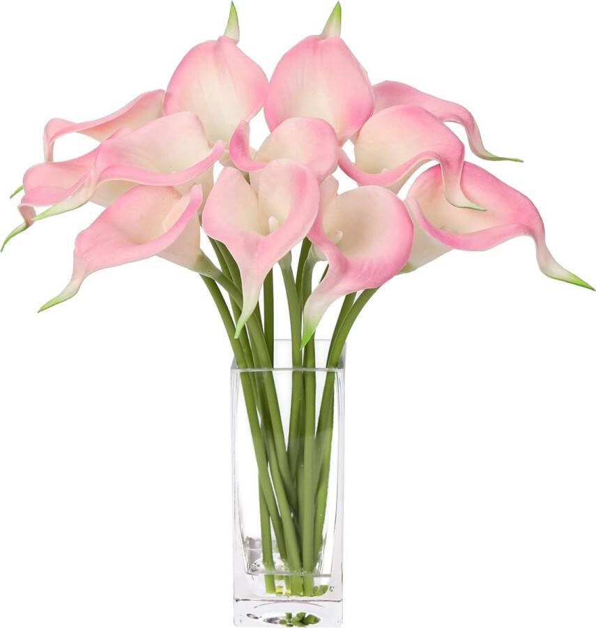 Calla kunstbloemen 12 stuks met glazen vaas zeer echt kunstbloemen Calla PU latex echte touch voor bruiloft feest woonkamer kantoor hotel keuken 12 stuks