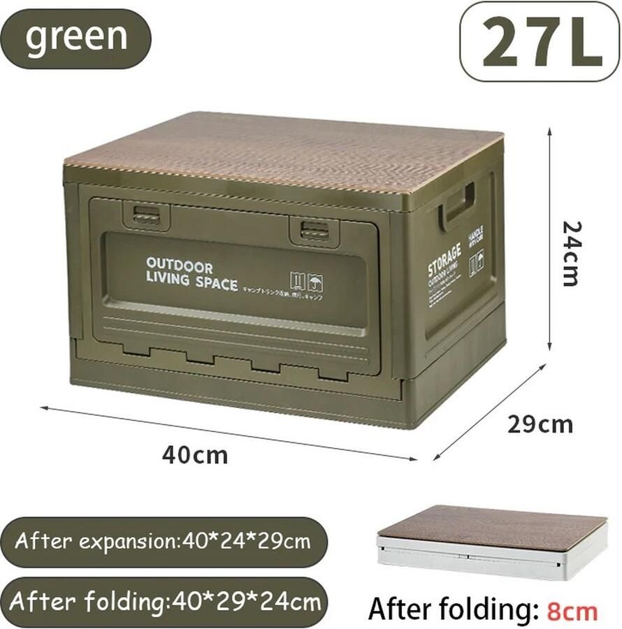 Camping opbergdoos Opbergkrat Voorraadkist Camping tafel Camping stoel Camping box Picnic Krat Opslagbox 27 liter Groen