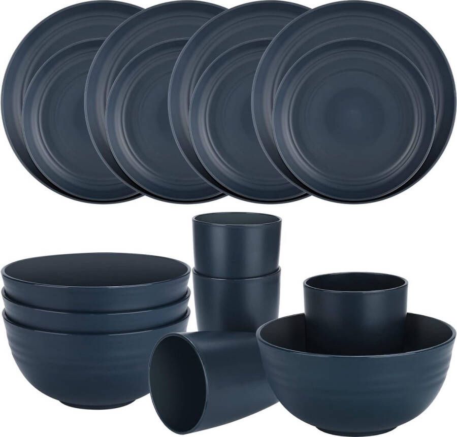 Camping Servies Set 4 Borden en Schalen Magnetron Vaatwasmachinebestendig voor Keuken RV (marineblauw)