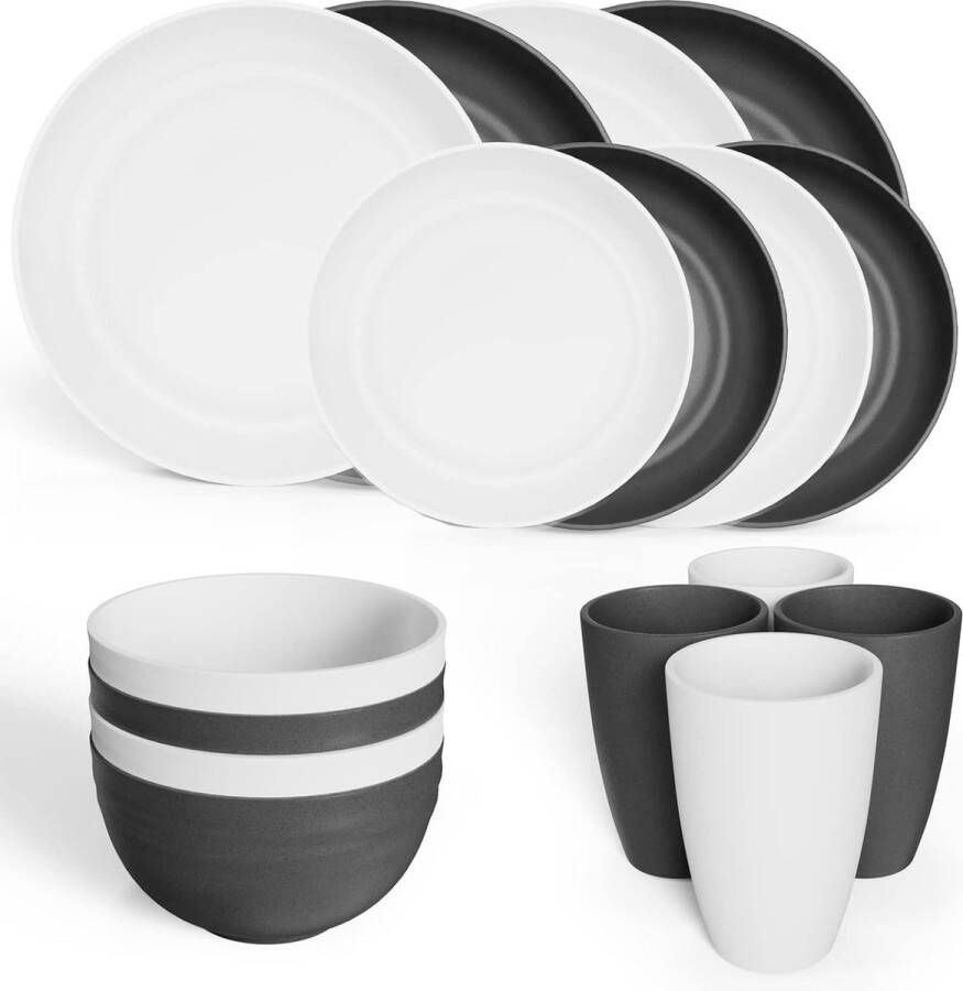 Camping Servies Set4 Borden en Schalen Plastic Borden Magnetron Veilig Vaatwasmachinebestendig Camping Servies Set voor Keuken RV (meerkleurig)