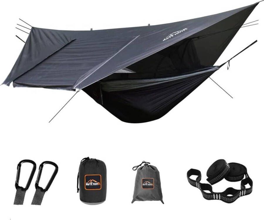 Campinghangmat met klamboe dubbele hangmat met twee boomriemen 210T nylon hangmat waterdicht regenvliegzeil wandelen backpacken hangmat 2 person