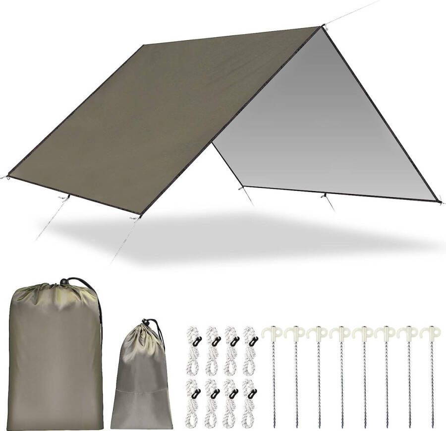 Campingtent 300 cm x 300 cm 400 cm waterdichte anti-UV-hangmat decoratie met 8 haringen en 8 dagen voor een picknick in de open lucht
