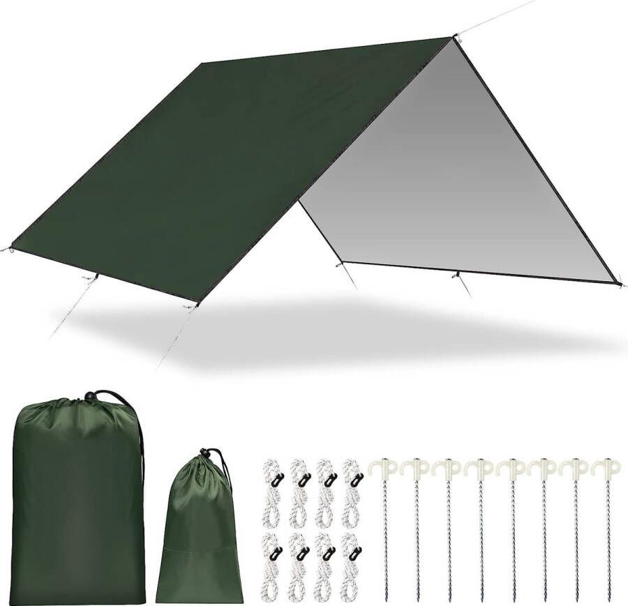 Campingtent 300 cm x 400 cm waterdichte anti-UV hangmat met 8 haringen en 8 dagen voor een picknick in de open lucht