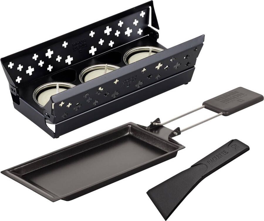 Candle Light Mini Swiss Cross Racletteset zwart grillpan met antiaanbaklaag met theelichtje