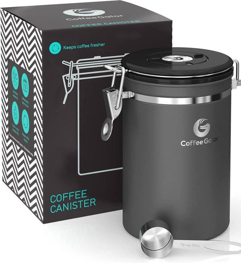 Koffieblik luchtdicht set van 2 (medium 1 3 l) koffiebonen houder van roestvrij staal met CO2-ventiel en datumweergave aromadicht met maatlepel