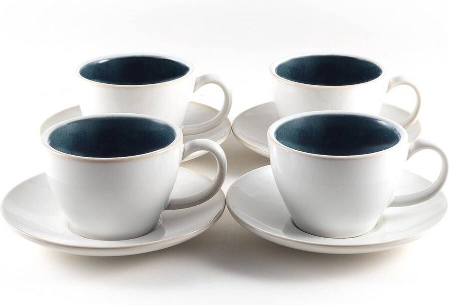 Cappuccino kopjes 4-delige set (180 ml) van aardewerk hoogwaardige en dikwandige koffiekopjes met schoteltjes (zwart)