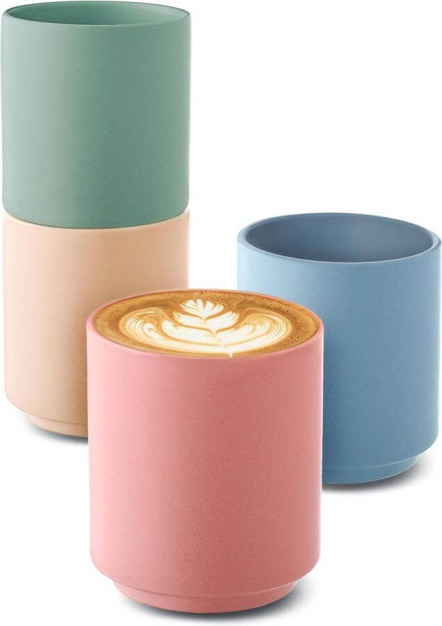 Cappuccino kopjes groot set van 4 pastelkleuren van keramiek minimalistisch en stapelbaar design hittebestendig duurzaam keramiek vaatwasmachinebestendig 200 ml