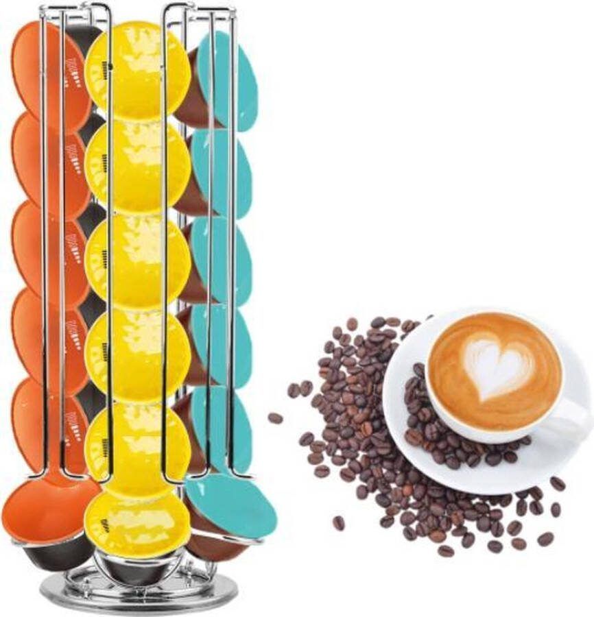 Capsule Houder Voor Dolce Gusto Cups Koffie Houder en Standaard 24 Capsules RVS Zilver 360 Draaibaar Koffiehouder Cupjeshouder Capsulehouder