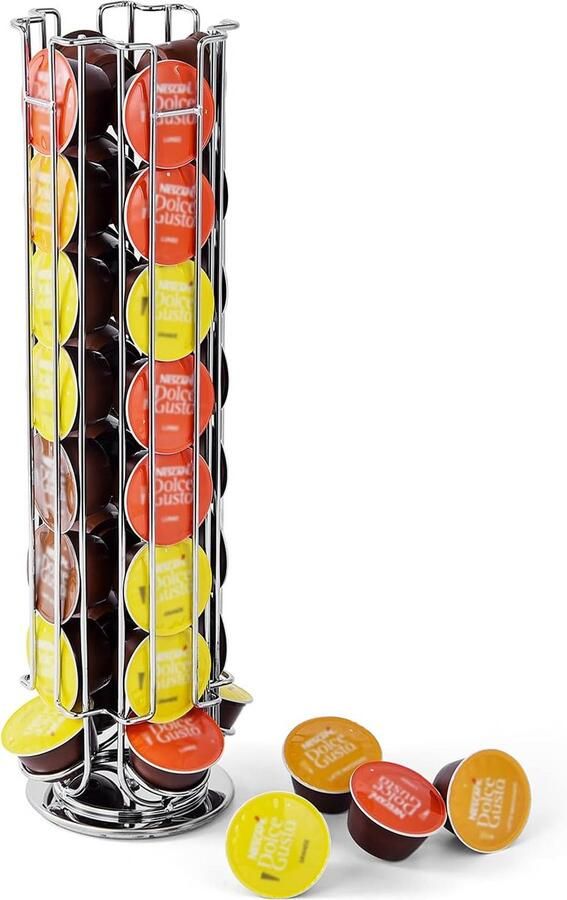 Capsulehouder capsuledispenser voor 32 capsules capsulehouder voor het opbergen van koffiecapsules 17 inch koffiepadhouder antislip basis draaibaar chroom