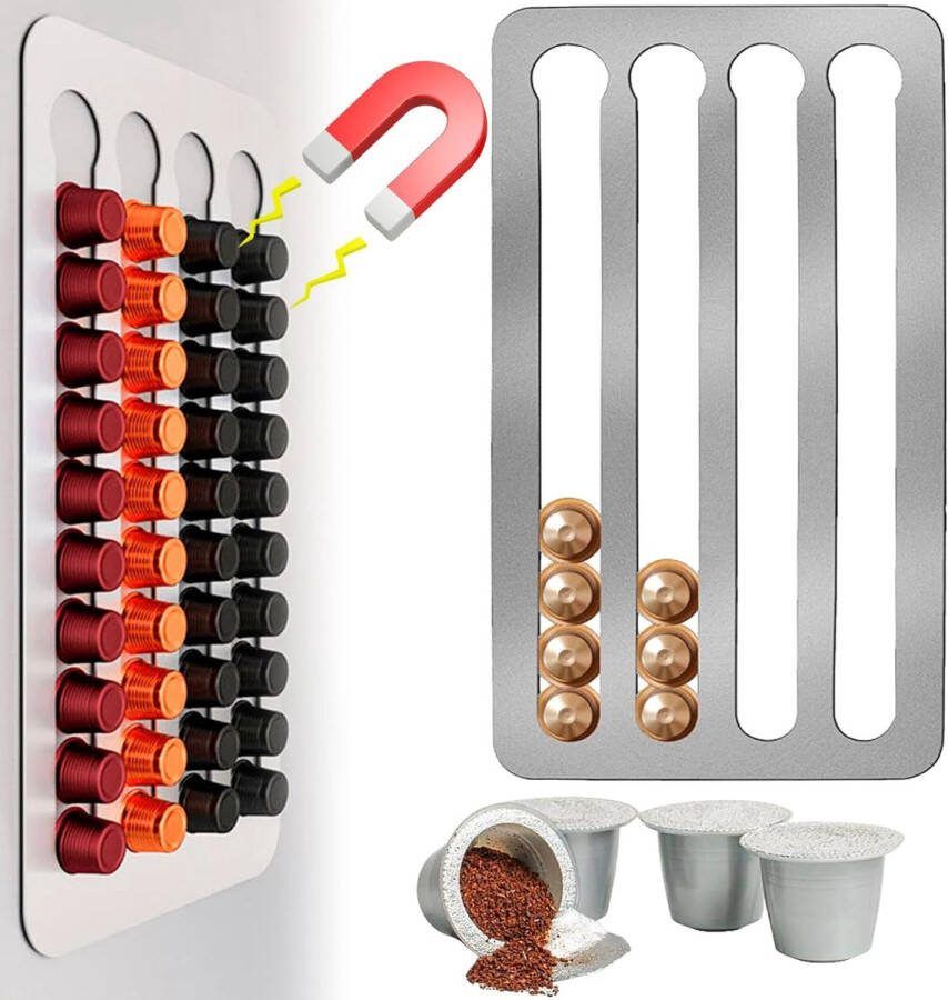 Capsulehouder compatibel met Nespresso capsuledispenser magnetisch zonder boren capsulestandaard organizer capsules opbergen koffiecapsulehouder voor 40 stuks