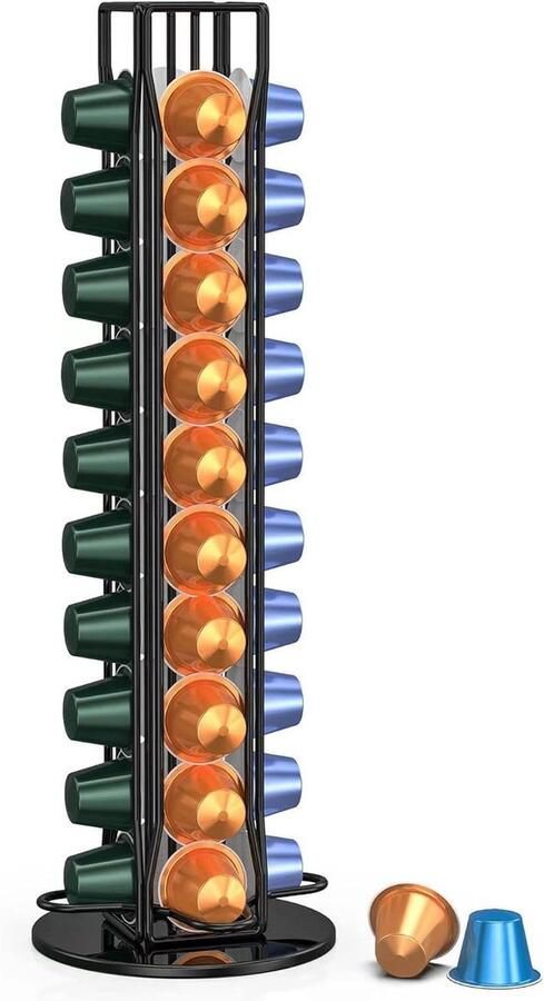 Capsulehouder draaibaar geschikt voor 40 Nespresso-koffiecapsules zwart Coffee Capsule Holder