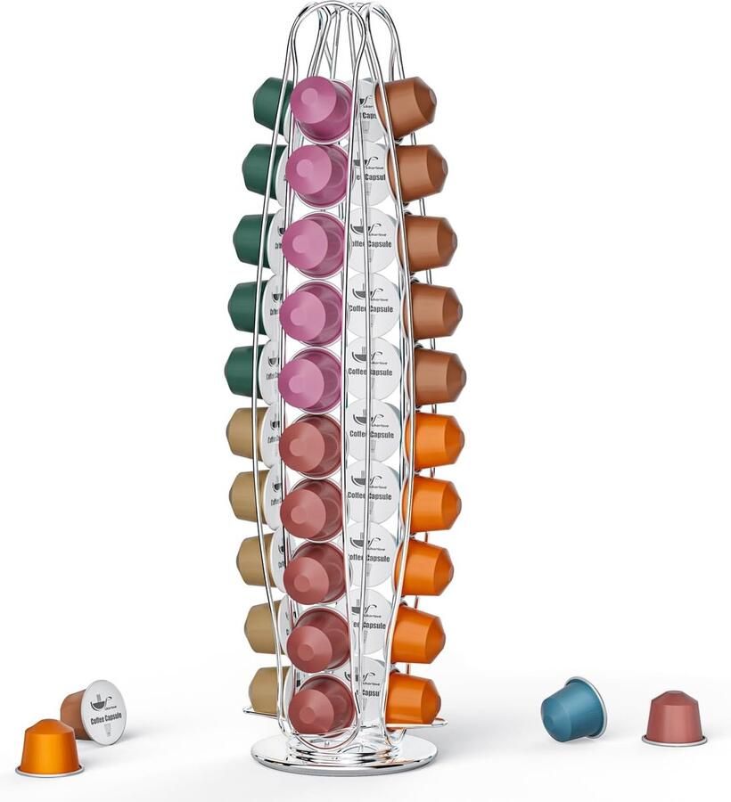 Capsulehouder draaibaar voor 40 Nespresso koffiepads capsuledispenser draaibaar voor 40 OriginalLine capsules koffiecapsulestandaard accessoires opbergruimtebesparend zilver