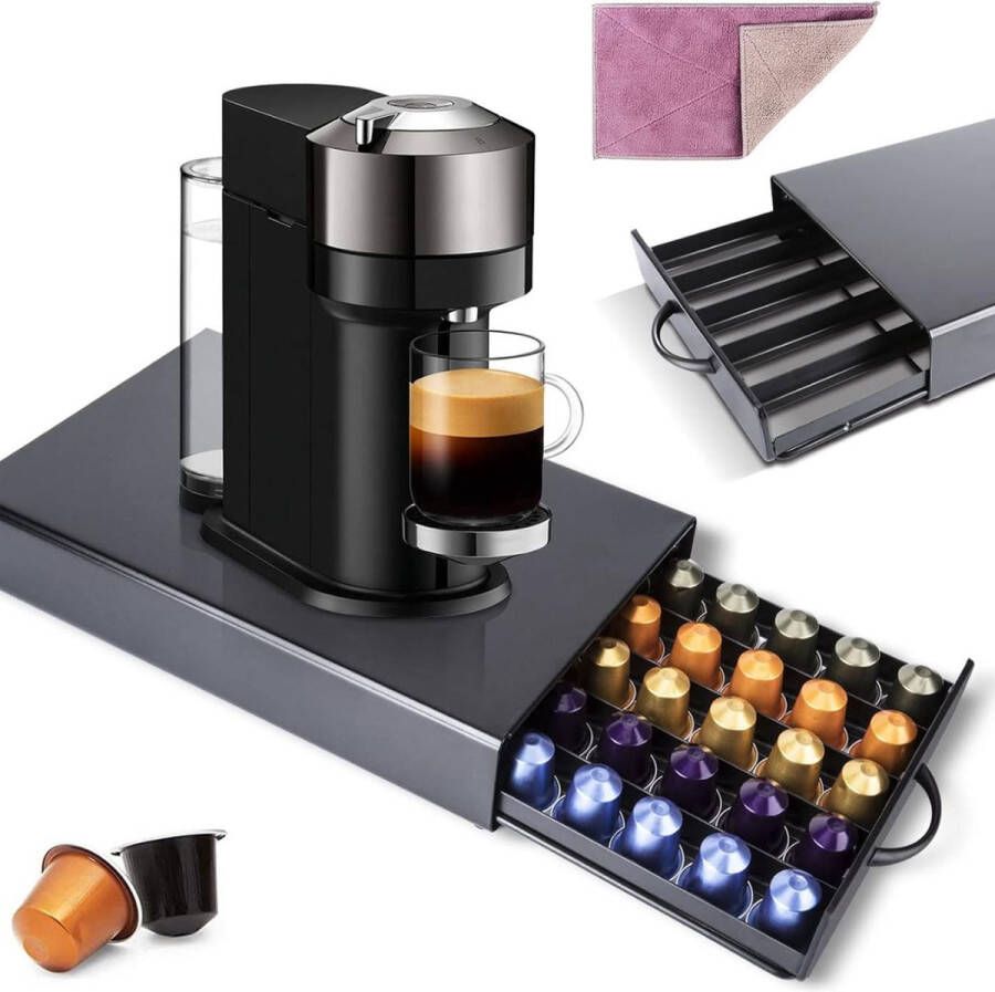 Capsulehouder Koffiecapsulehouder Nespresso Voor 45 Capsules Met Microvezeldoek Koffiemachineorganizer Zwart