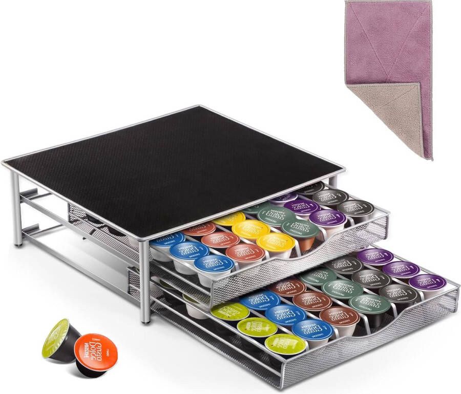 Capsulehouder lade met 2 niveaus voor opslag van 72 capsules capsulestandaard Capsuledispenser voor keuken koffiecapsules ladekast met 1 schoonmaakdoekje
