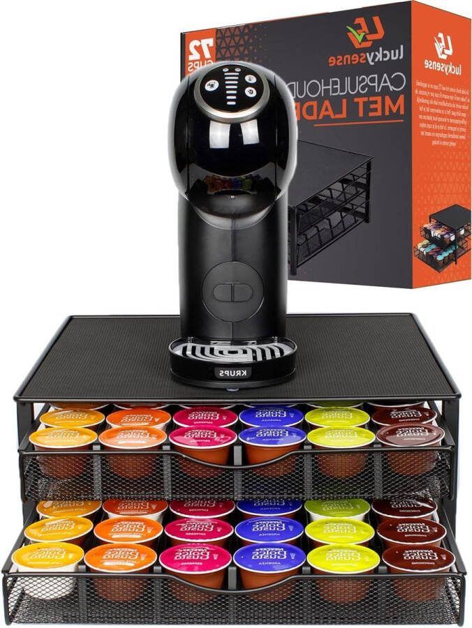 Capsulehouder met Lade voor Dolce Gusto Cups Houder voor 72 Koffie Capsules RVS Zwart
