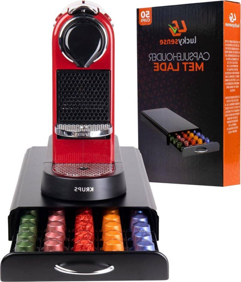 Capsulehouder met Lade voor Nespresso 50 Koffie Capsules Opberger RVS Zwart