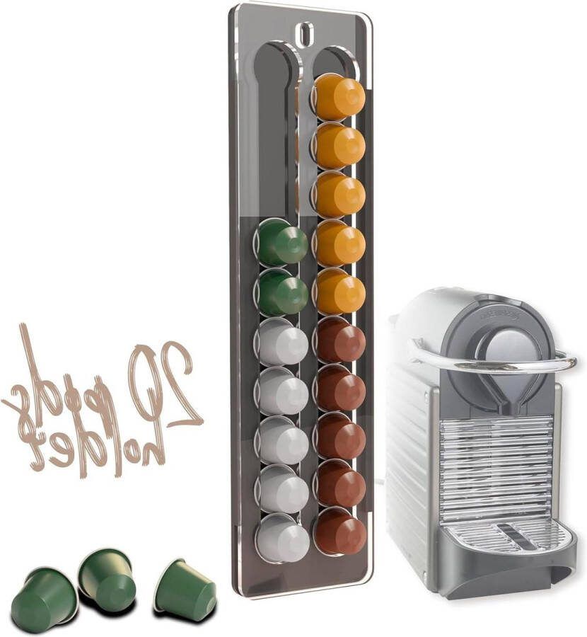 Capsulehouder Nespresso Wandhouder voor originele capsules Deksel en decoratieve structuur Capaciteit 20 koffiepads Thuis of kantoor-organizer. capsulehouder nespresso