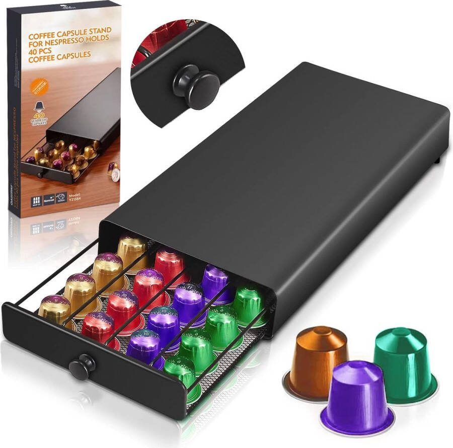 Capsulehouder voor Nespresso van 40 koffiecapsules voor capsulemachine lade voor koffiepads opslag met hanteren capsulestandaard Nespresso capsulehouder met netvormige vakken