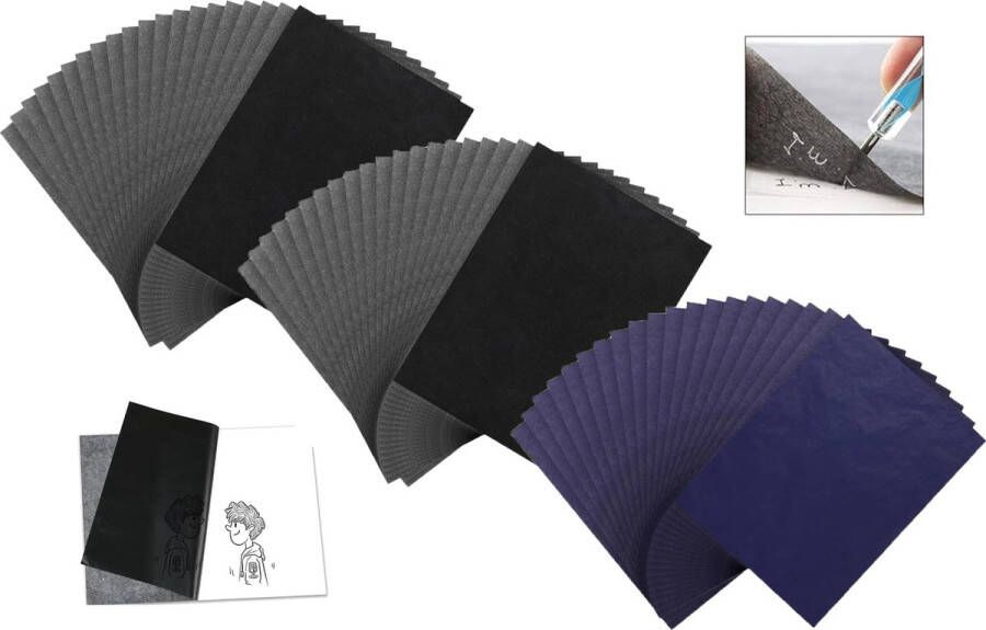 Carbonpapier Zwart A4 Formaat 300 stuks Overtrekpapier voor Hobby en Tekenen Professioneel Carbonpapier overtrekpapier transferpapier tekenen Zwart 200 Blauw 100 Overtrekpapier Hobbypapier Tekenen Kunst Hobby