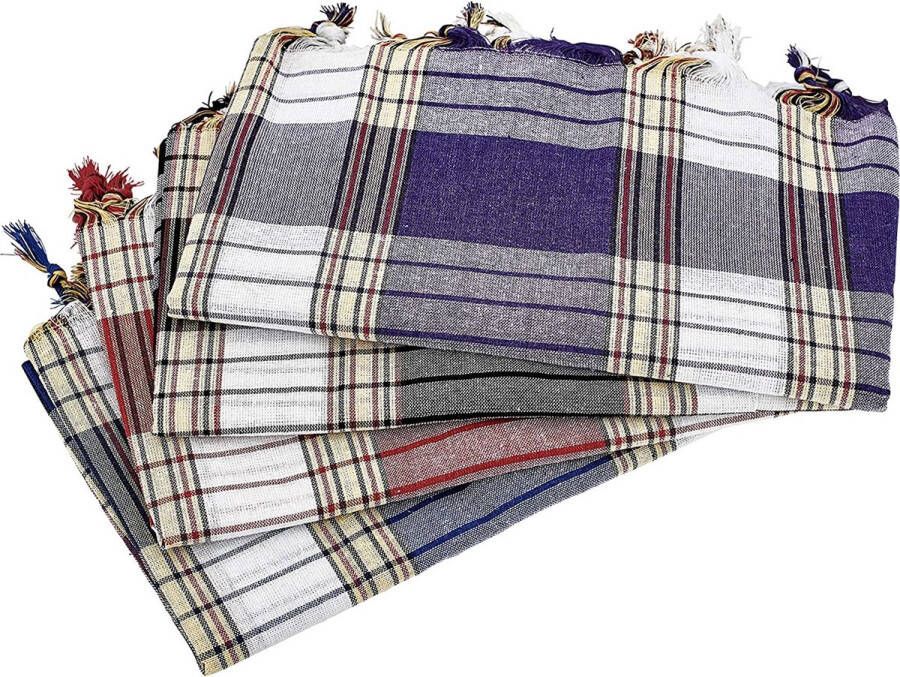 Carenesse Hamamdoek Classic 4-delige set 80 x 170 cm I Hamamhanddoeken 100% katoen I 4x absorberende sneldrogende pestemal rood blauw zwart paars geruit I Hamam strandhanddoek saunahanddoek