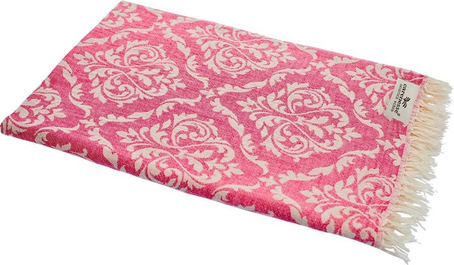 Carenesse Jacquard hamamdoek barok 90 x 175 cm roze I nobele hamam handdoek 100% absorberend katoen met hoogwaardige weving pestemal fouta zacht & delicaat lichtgewicht hamam strandhanddoek compact