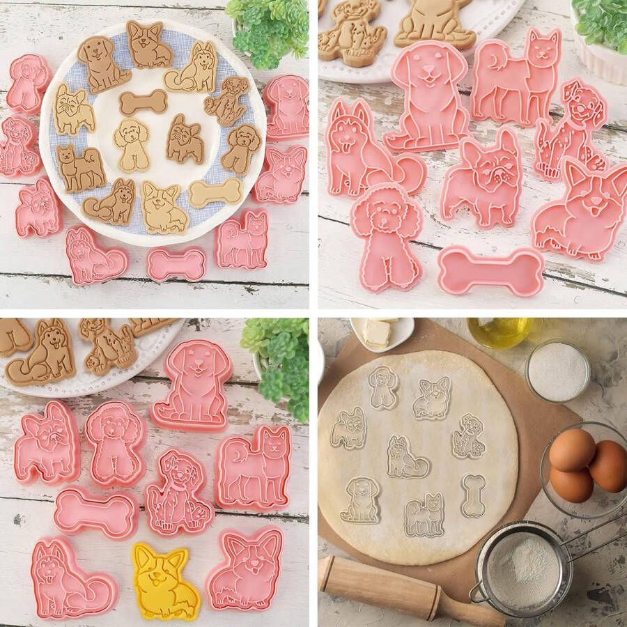 Cartoon puppy uitsteekvormpjes 6 stuks koekjes uitstekers fondant koekjes uitstekers mini uitsteekvormen kinderen 3d uitsteekvormen set reliëf brood cake kinderen uitstekers gereedschap