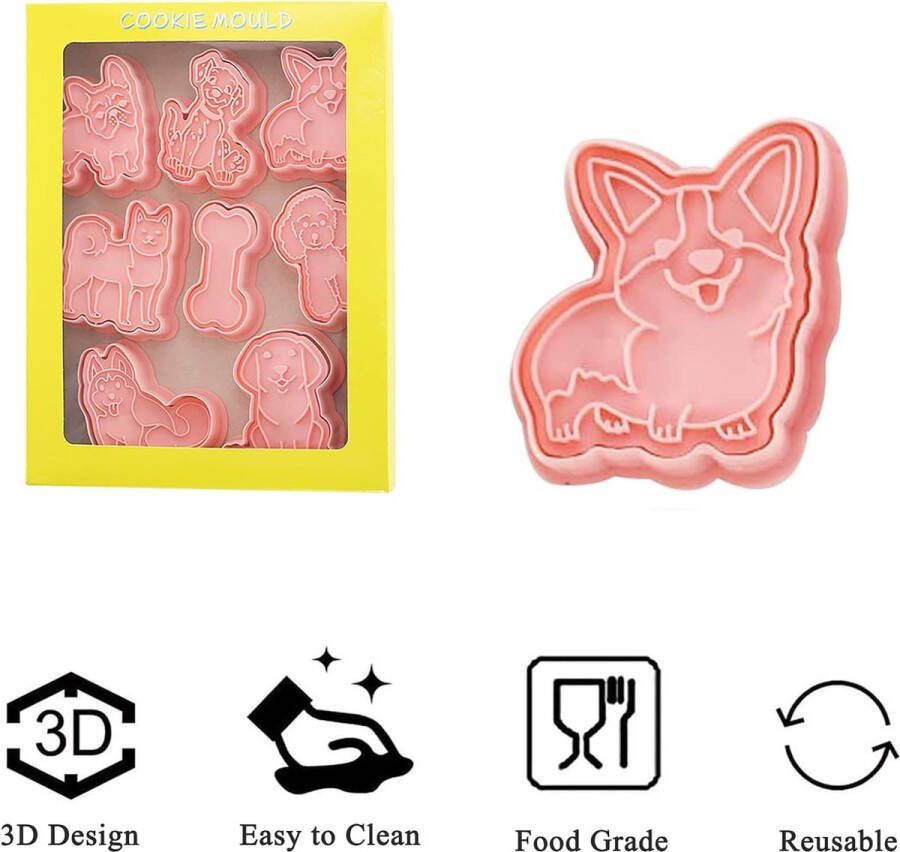 Cartoon puppy uitsteekvormpjes 6 stuks koekjes uitstekers fondant koekjes uitstekers mini uitsteekvormen kinderen 3d uitsteekvormen set reliëf brood cake kinderen uitstekers gereedschap